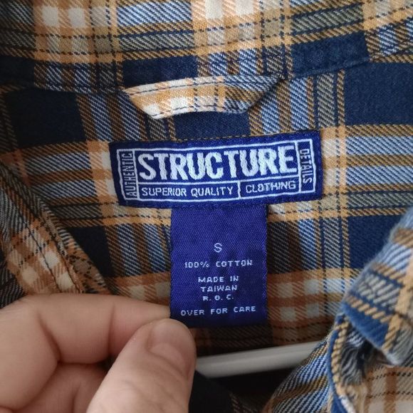 Structure Men's Casual Check Plaid Print Long Sleeve Button Down Shirt Small - Picture 2 of 7